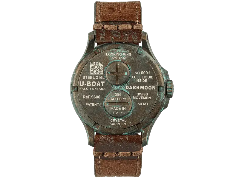 QUARZT MEN'S WATCH STEEL-AGED BRONZE PVD/LEATHER DARKMOON U-BOAT 9600